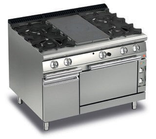 Fourneau - 4 feux vifs gaz + 1/2 plaque coup de feu sur four gaz + placard neutre - Gamme Queen 900 - 90QTPMFG123