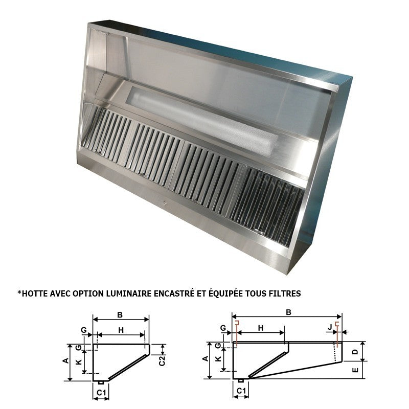 Furnotel - Hotte statique - Hauteur 400 mm - Avancée 938 mm - Longueur 3500 mm - H39935