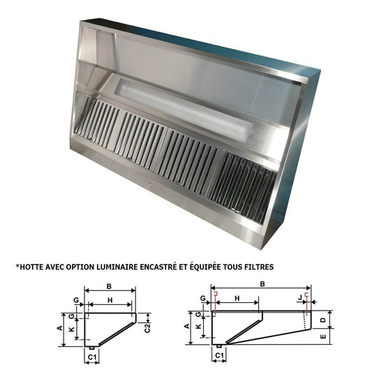 Furnotel - Hotte statique - Hauteur 400 mm - Avancée 938 mm - Longueur 3500 mm - H39935