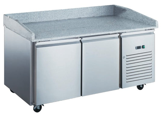 Furnotel - Table à pizza réfrigérée positive en inox avec évaporateur ventilé - 2 portes -  390 litres - PZ2601X