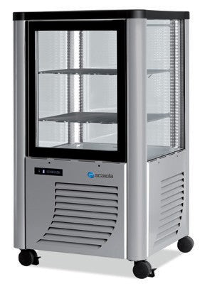 Furnotel - Vitrine réfrigérée positive - 4 faces vitrées - 230 litres - Tournante / Plateaux verres - 1 porte - 230GLEDT