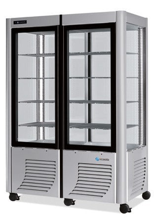 Furnotel - Vitrine réfrigérée positive - 4 faces vitrées - 800 litres - Fixe / Grilles chromées - 2 portes - 800FLEDT