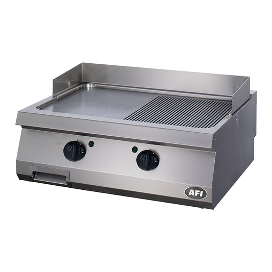 PLAQUE À SNACKER ÉLECTRIQUE - GAMME 700 - DOUBLE SEMI-LISSE ET SEMI-NERVURÉE - CHROME