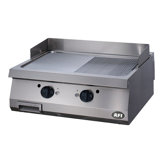 PLAQUE À SNACKER GAZ - GAMME 700 - DOUBLE SEMI-LISSE ET SEMI-NERVURÉE - ACIER CARBONE