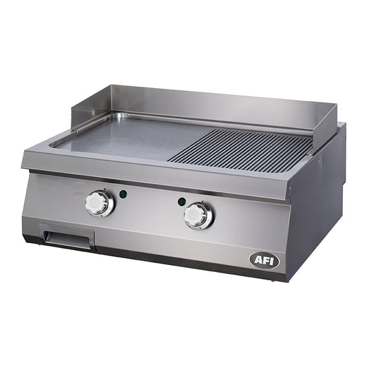 PLAQUE À SNACKER ÉLECTRIQUE - GAMME 900 - DOUBLE SEMI-LISSE ET SEMI-NERVURÉE - CHROME