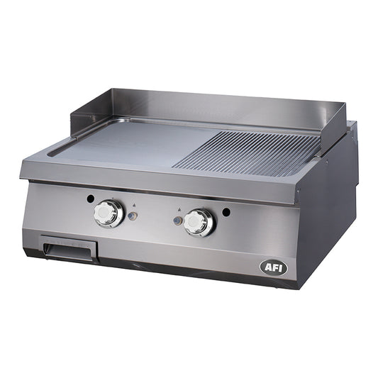 PLAQUE À SNACKER GAZ - GAMME 900 - DOUBLE SEMI-LISSE ET SEMI-NERVURÉE - ACIER CARBONE