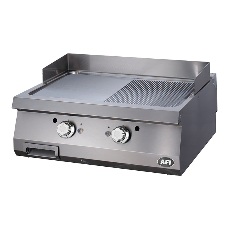 PLAQUE À SNACKER GAZ - GAMME 900 - DOUBLE SEMI-LISSE ET SEMI-NERVURÉE - CHROME