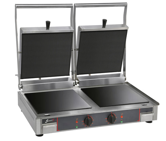 Grill vitrocéramique électrique double - Plaques inf. lisse et sup. rainurée - 10232VRL