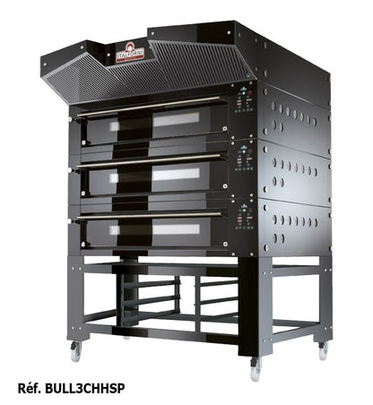 Italforni - Four à pizza avec support acier inox hauteur 500 mm - 3 chambres - 3 x 12 ou 3 x 9 pizzas - BULL3CHHSP