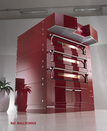 Italforni - Four à pizza avec support acier inox hauteur 500 mm - 3 chambres - 3 x 12 ou 3 x 9 pizzas - BULL3CHHSP