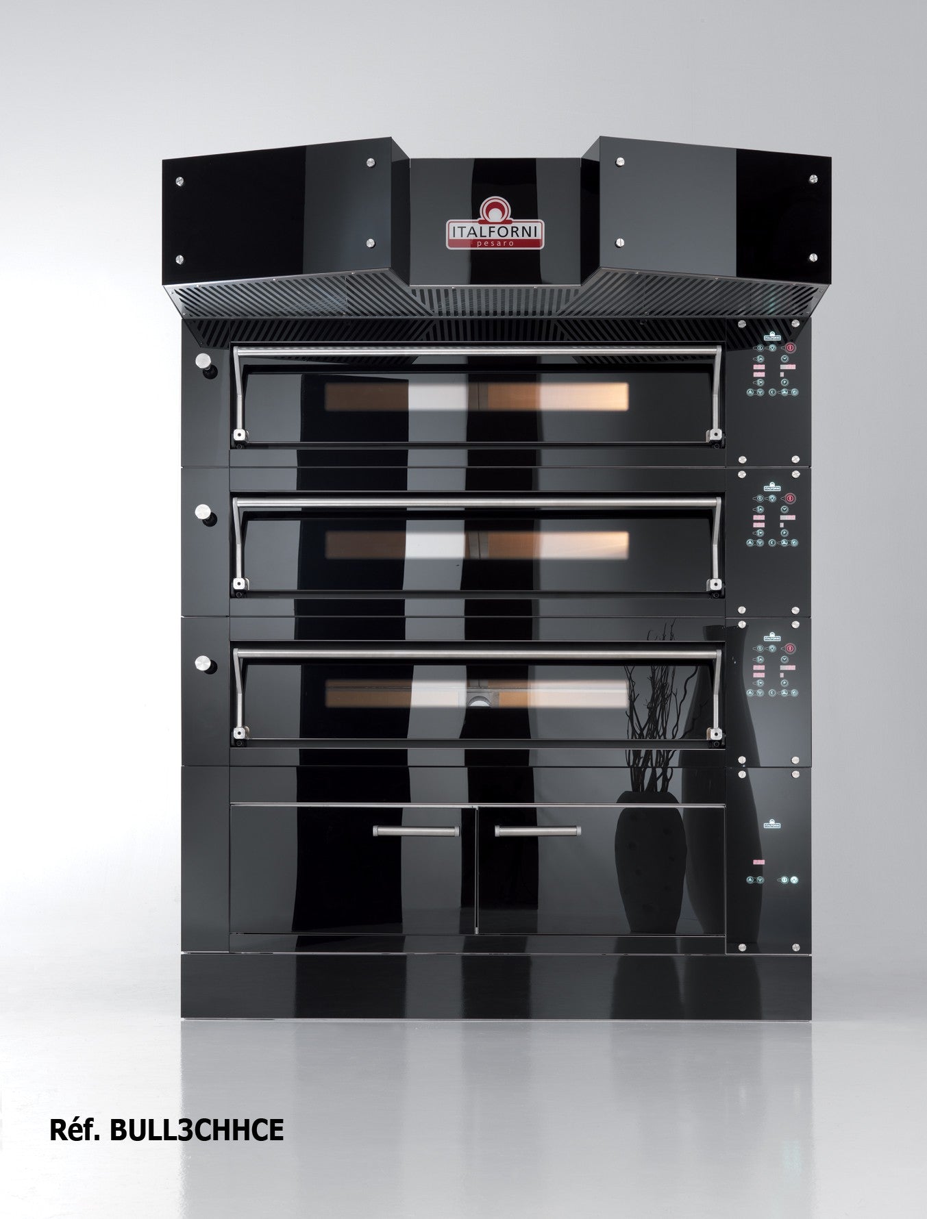 Italforni - Four à pizza avec support acier inox hauteur 500 mm - 3 chambres - 3 x 12 ou 3 x 9 pizzas - BULL3CHHSP