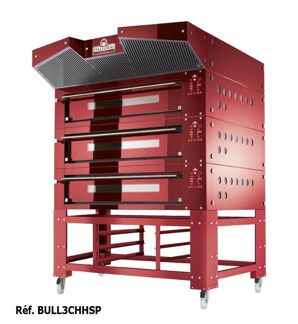 Italforni - Four à pizza avec support acier inox hauteur 500 mm - 3 chambres - 3 x 12 ou 3 x 9 pizzas - BULL3CHHSP
