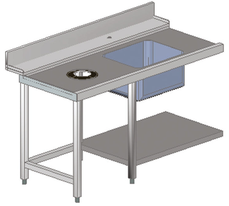 PLONGE ENTRÉE GAUCHE 1500 MM + TROU VIDE DÉCHETS