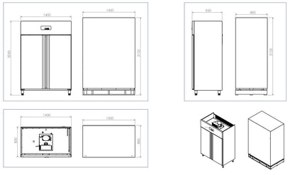 Armoire réfrigérée positive 2 portes pleines 1334 L - Inox