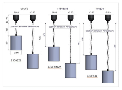 Lampe chauffante suspendue - Infra-rouge - Le carré - 75°C - 230 V - Longueur mini à maxi 800 à 1800 - 33002CARP