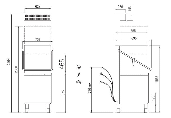 Lave-vaisselle à capot - 22 litres - Panier 500 x 500 mm - TOP820R - COLGED