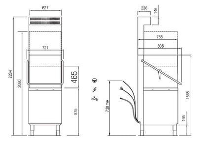 Lave-vaisselle à capot - 22 litres - Panier 500 x 500 mm - TOP820R - COLGED
