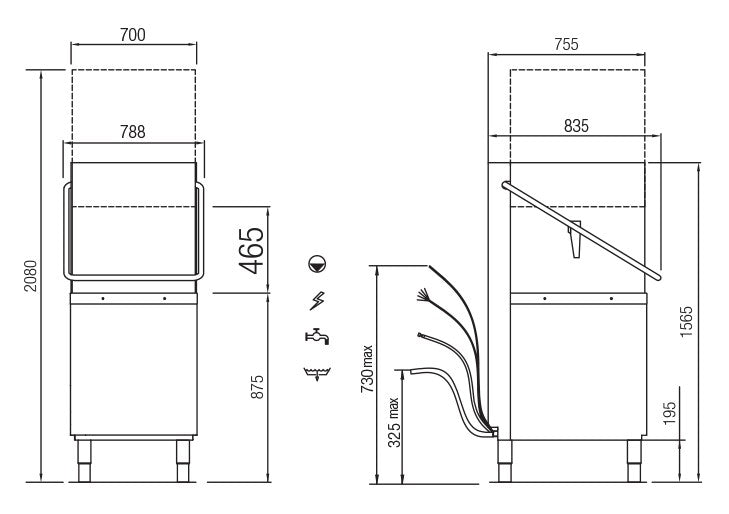 Lave-vaisselle à capot avec adoucisseur en continu - Panier 600 x 500 mm - TOPTECH - TOP823LAT - COLGED