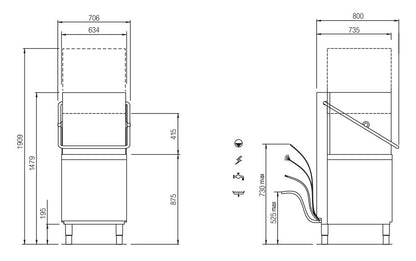Lave-vaisselle à capot - 15 litres - STEELTECH V1 - Panier 500 x 500 mm - COLGED