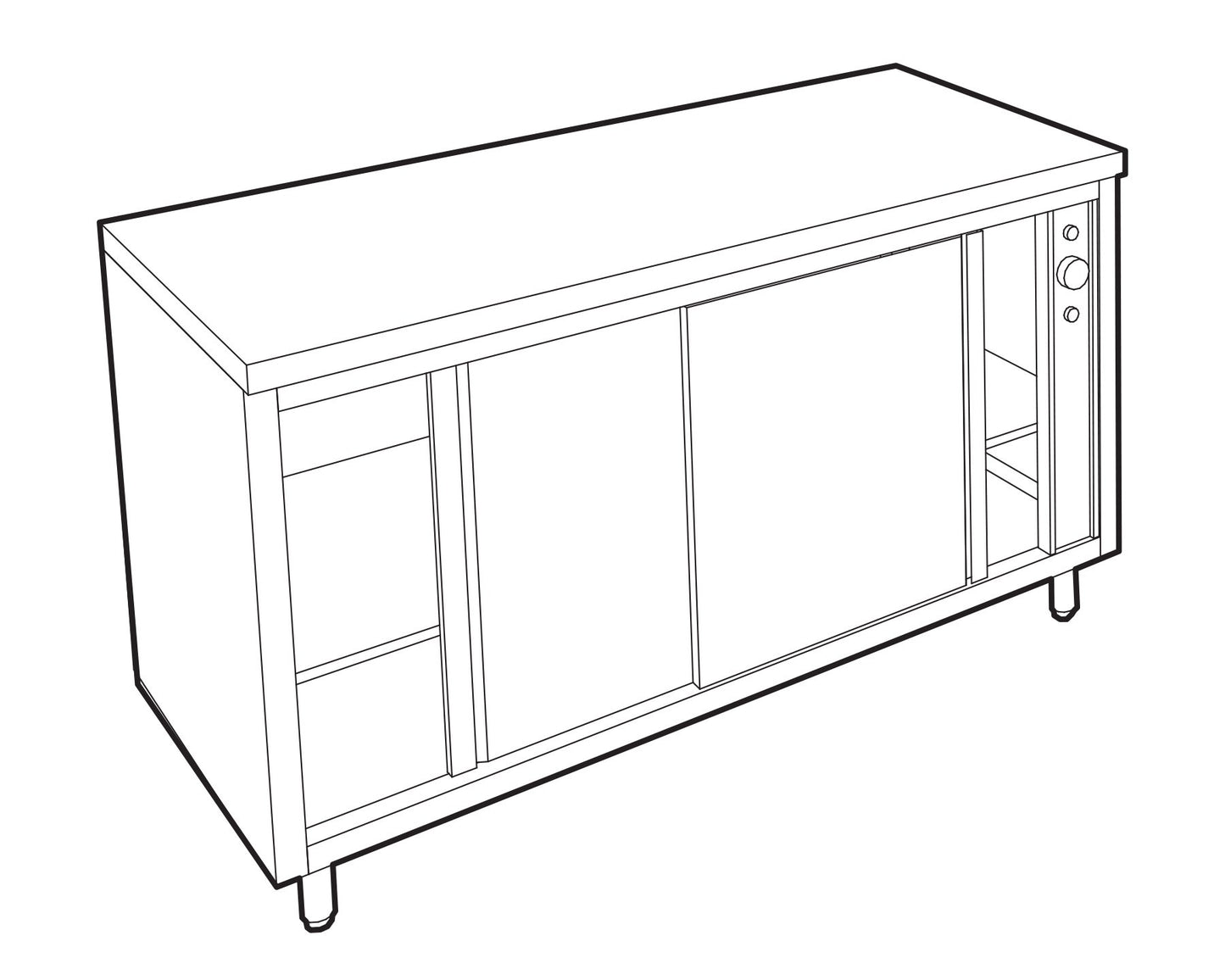 Meuble central inox chauffant profondeur 700 mm - Longueur 1600 mm - Simple face - TCH16T