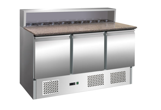 Mini table à pizza positive +2/+8°C - 3 portes - 400 litres -  Dessus granit - Profondeur 700 mm - PS9031 - Nosem