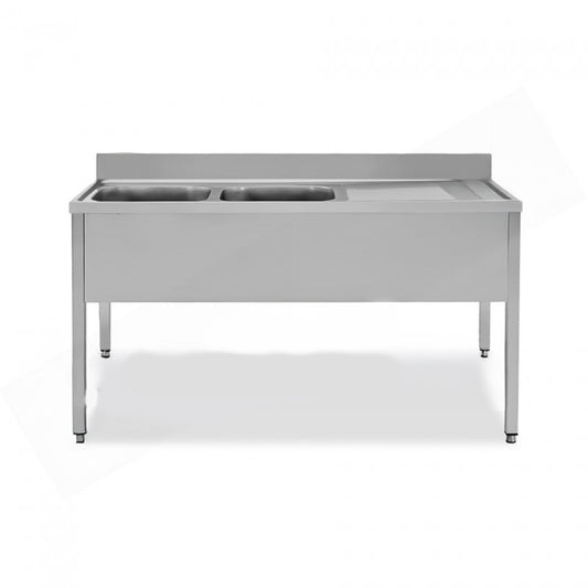 PLONGE INOX AVEC 2 ÉVIERS À GAUCHE - SÉRIE 700 - LONG. 1800 MM