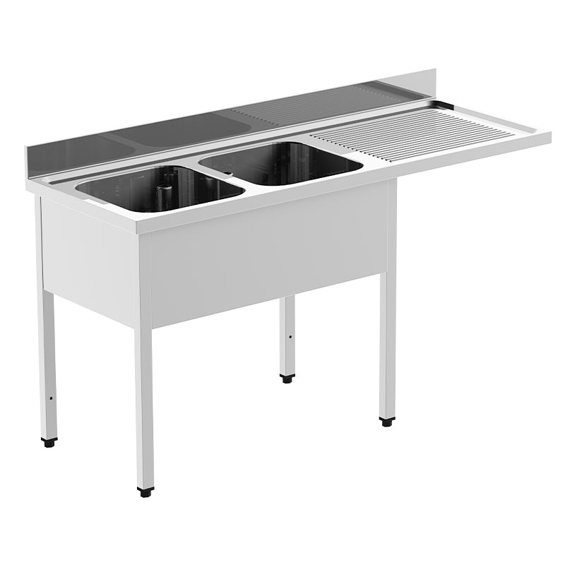 PLONGE INOX AVEC 2 ÉVIERS À GAUCHE - SÉRIE 700 - LONG. 1800 MM