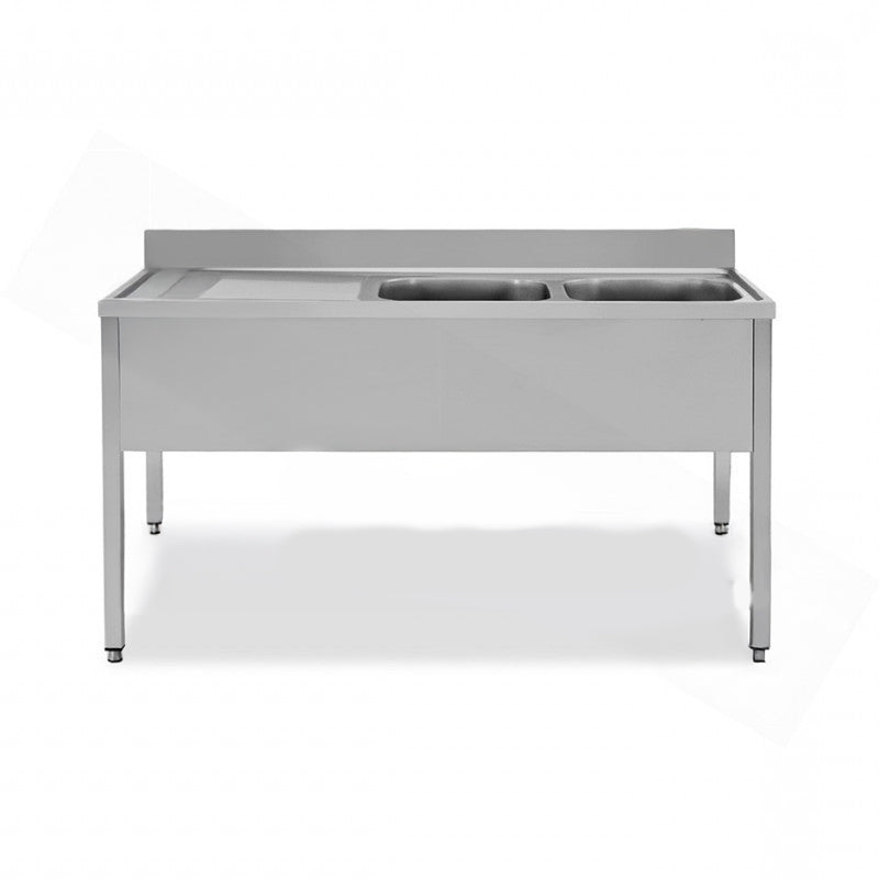 PLONGE INOX AVEC 2 ÉVIERS À DROITE - SÉRIE 700 - LONG. 1800 MM