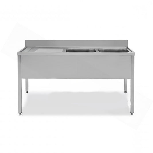 PLONGE INOX AVEC 2 ÉVIERS À DROITE - SÉRIE 700 - LONG. 1800 MM