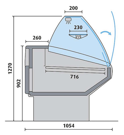 COMPTOIR D'EXPOSITION - VITRAGE BOMBÉ - PROF 1054 MM - FROID STATIQUE