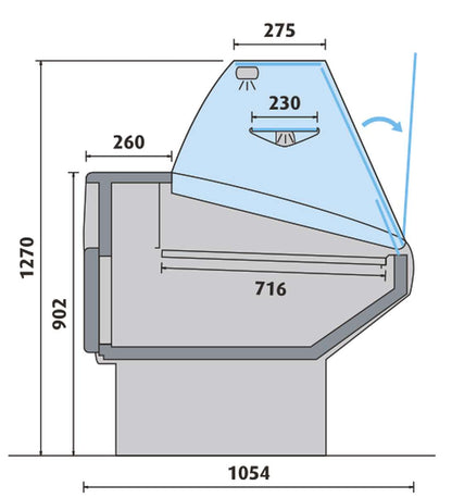 COMPTOIR D'EXPOSITION - VITRAGE DROIT - PROF 1054 MM - FROID VENTILÉ