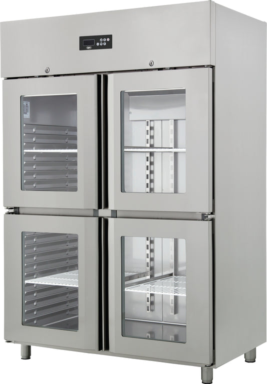 ARMOIRE RÉFRIGÉRÉE EMBOUTIE GN 2/1 - POSITIVE - 4 DEMI-PORTES VITRÉES