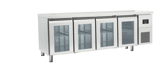 TABLE RÉFRIGÉRÉE POSITIVE GN 1/1 - PROF 700 - 4 PORTES VITRÉES