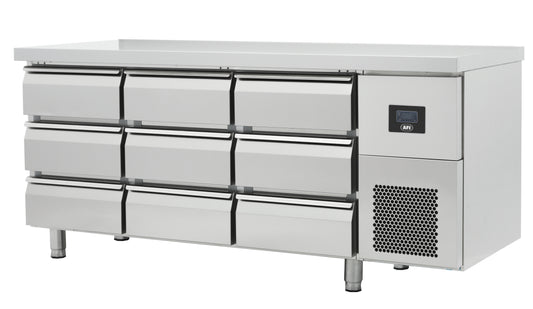 TABLE RÉFRIGÉRÉE POSITIVE GN 1/1 - PROF 700 - SANS DOSSERET - 9 TIROIRS