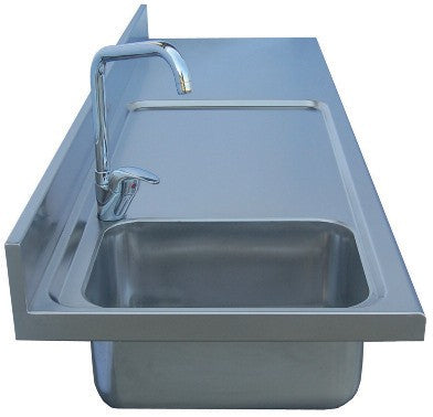 Plan de travail inox 2 petites portes - Avec dosseret - Evier 400 x 290 mm à gauche - Longueur 1240 mm - 115471