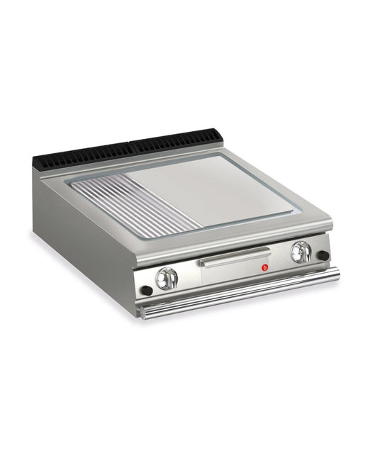 Plancha gaz - Plaque AISI 430 1/3 rainurée - Largeur 800 mm - Gamme QUEEN 900 - 90QSFTG823 - Baron
