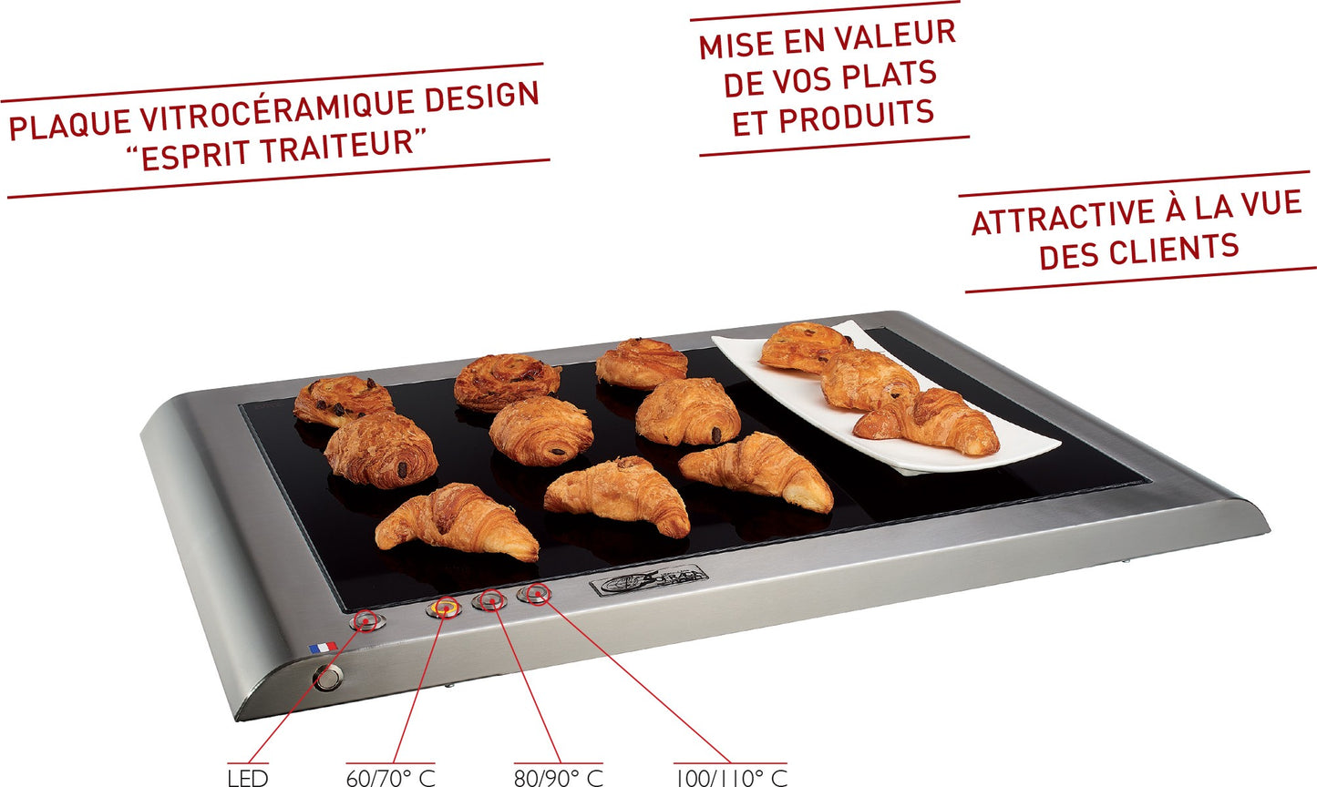 Plaque chauffante vitrocéramique - 600 x 400 - Bords arrondis - 230 V - 30012V