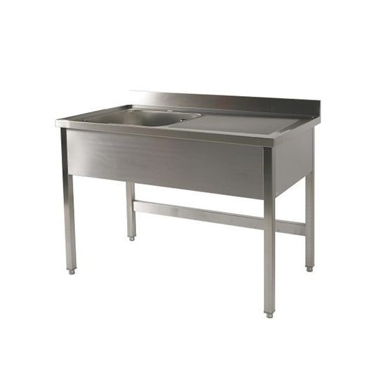 Plonge inox 1 bac - Egouttoir à droite - L 1200 x P 700 mm - Piètement simple - PG1215DT