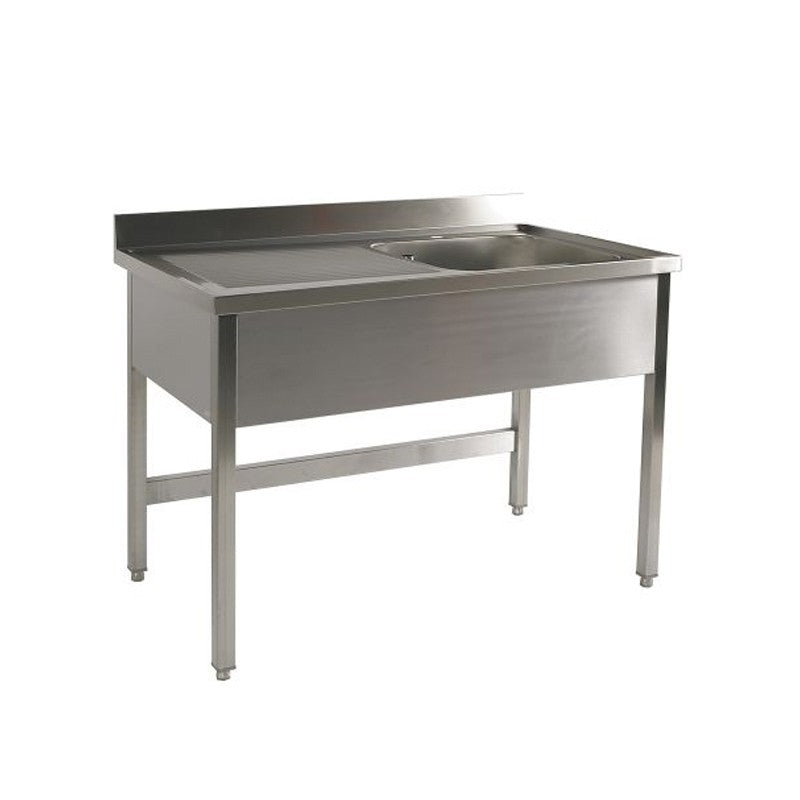 Plonge inox 1 bac - Egouttoir à gauche - P 700 x L 1200 mm - Piètement simple - PG1215GT