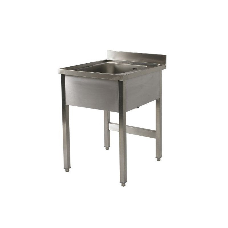 Plonge inox 1 bac - Sans égouttoir - Profondeur 700 mm - Piètement simple - PG715T