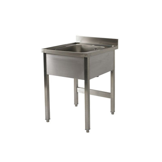 Plonge inox 1 bac - Sans égouttoir - Profondeur 700 mm - Piètement simple - PG715T