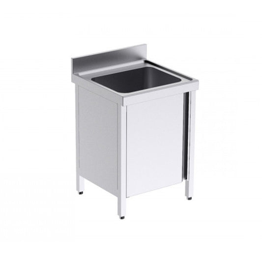 Plonge inox 1 bac - Sans égouttoir - Profondeur 700 mm - Placard fermé - PG715PT