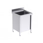 Plonge inox 1 bac - Sans égouttoir - Profondeur 700 mm - Placard fermé - PG715PT