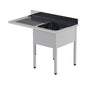 Plonge inox pour lave-vaisselle - 1 bac - Egouttoir à gauche - P 700 x L 1200 mm - Sans étagère basse - PGL1215GT