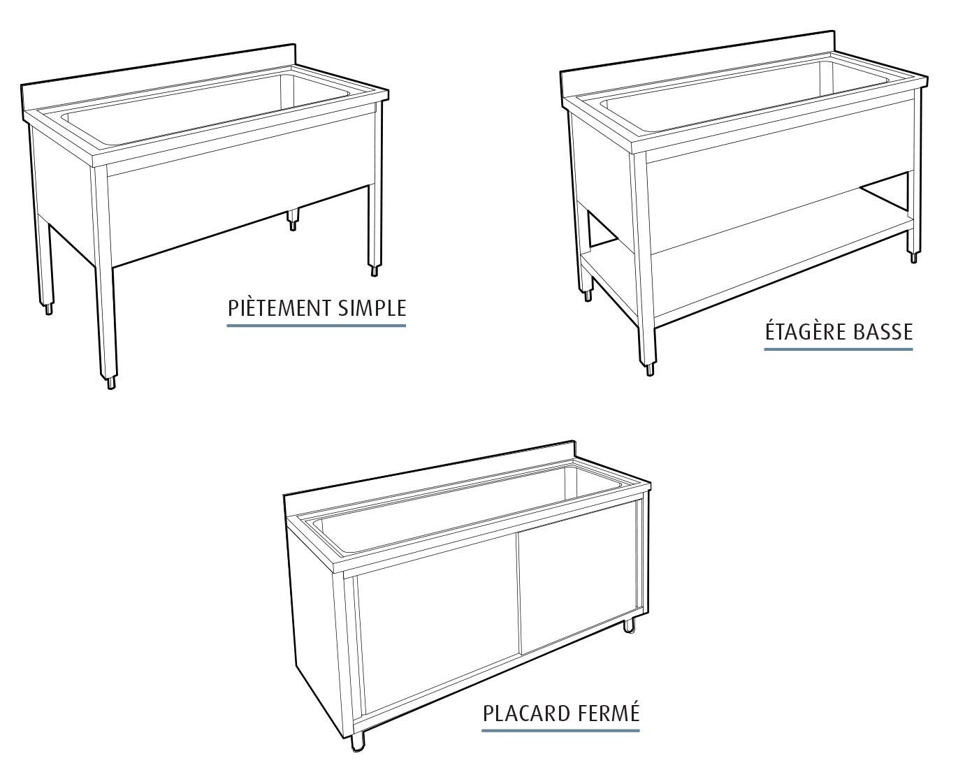 Plonge pâtissière inox - 1 bac - Profondeur 700 mm - Longueur 1000 mm - Avec étagère - PGGN10ET