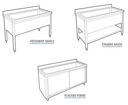 Plonge pâtissière inox - 1 bac - Profondeur 700 mm - Longueur 1000 mm - Avec étagère - PGGN10ET