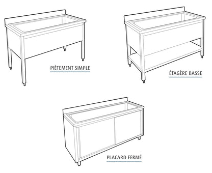 Plonge pâtissière inox - 1 bac - Profondeur 700 mm - Longueur 1200 mm - Avec étagère - PGGN12ET