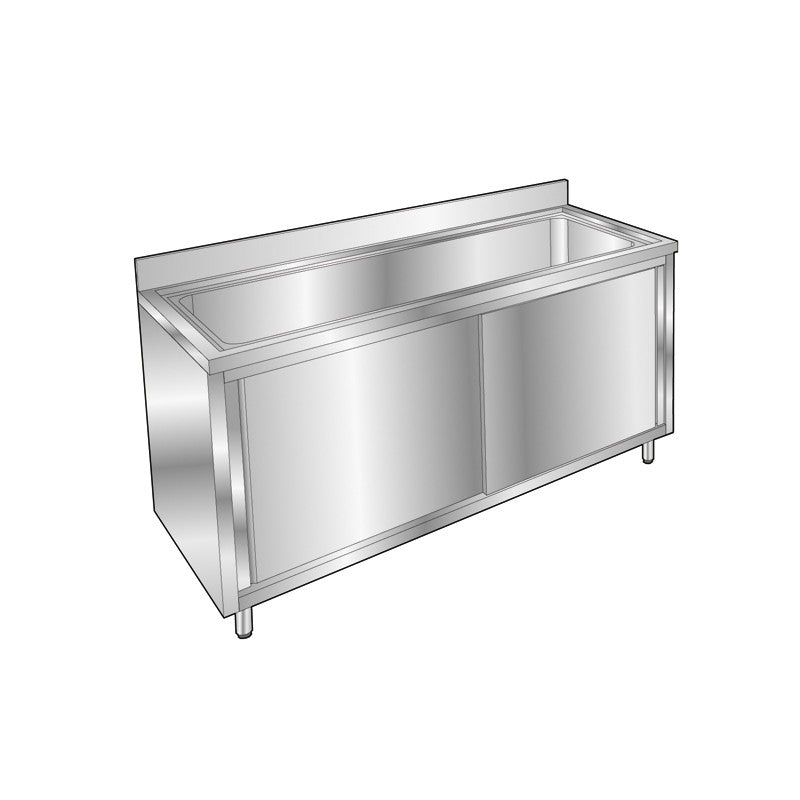 Plonge pâtissière inox - 1 bac - Profondeur 700 mm - Longueur 1600 mm - Placard fermé - PGGN16PT