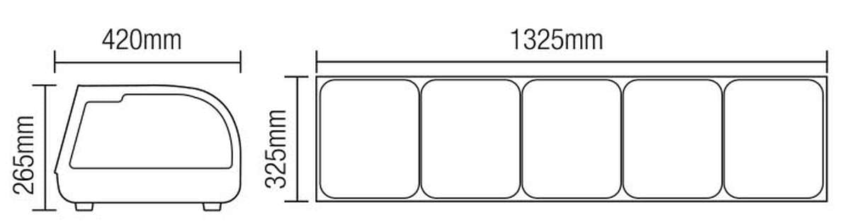Vitrine à poser portes coulissantes Hauteur 225 mm pour 6 bacs GN 1/3