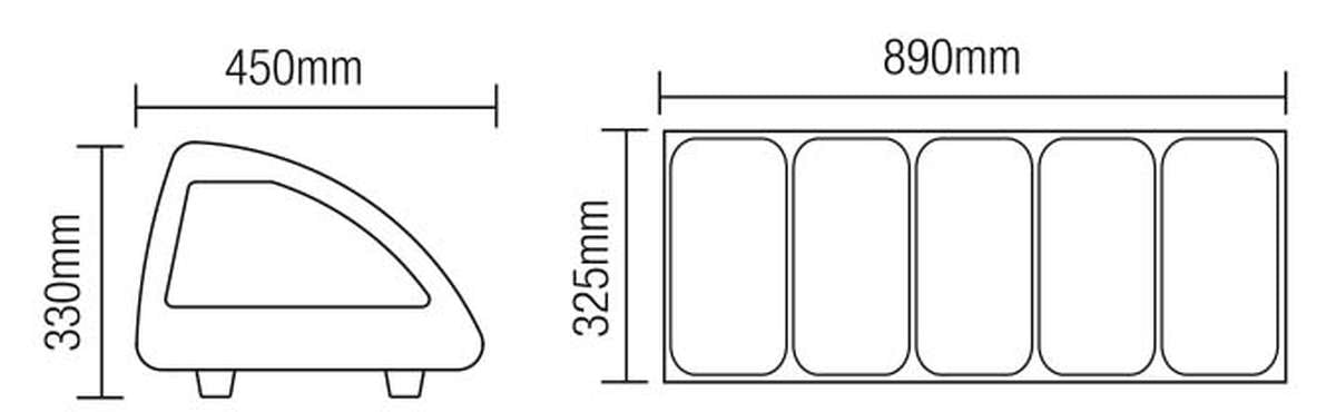 Vitrine à poser portes coulissantes Hauteur 330 mm pour 5 bacs GN 1/3